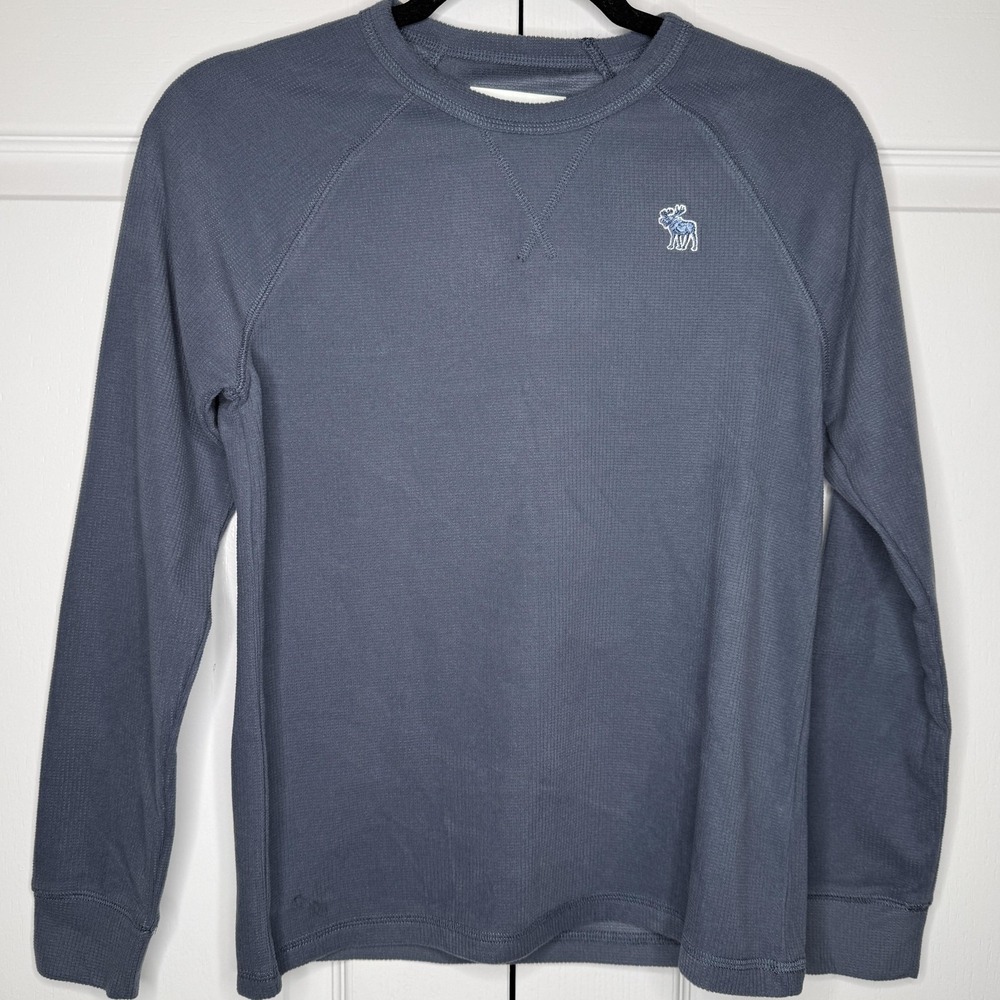 Abercrombie‎ Kids Shirt Kids 11-12 Blue Long Sleeve Waffle Knit Thermal Moose